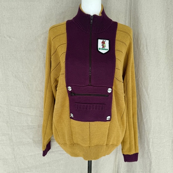 Vintage Rhyner Designs St. Andrews Golf Mustard Yellow/Purple Sweater Size M - Picture 1 of 7